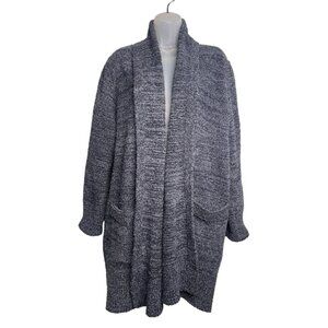 Barefoot Dreams CozyChic SZ L Open Front Knit Cardigan Sweater Pockets Blue Gray